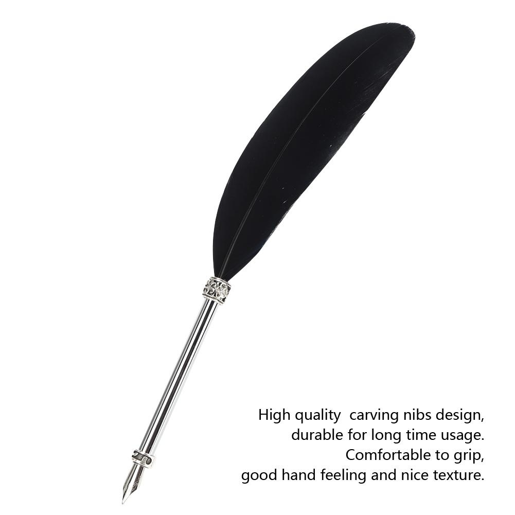 Stainless Steel Black Feather Dip Pen Vintage Fountain Pen for Business Office Birthday Gifts