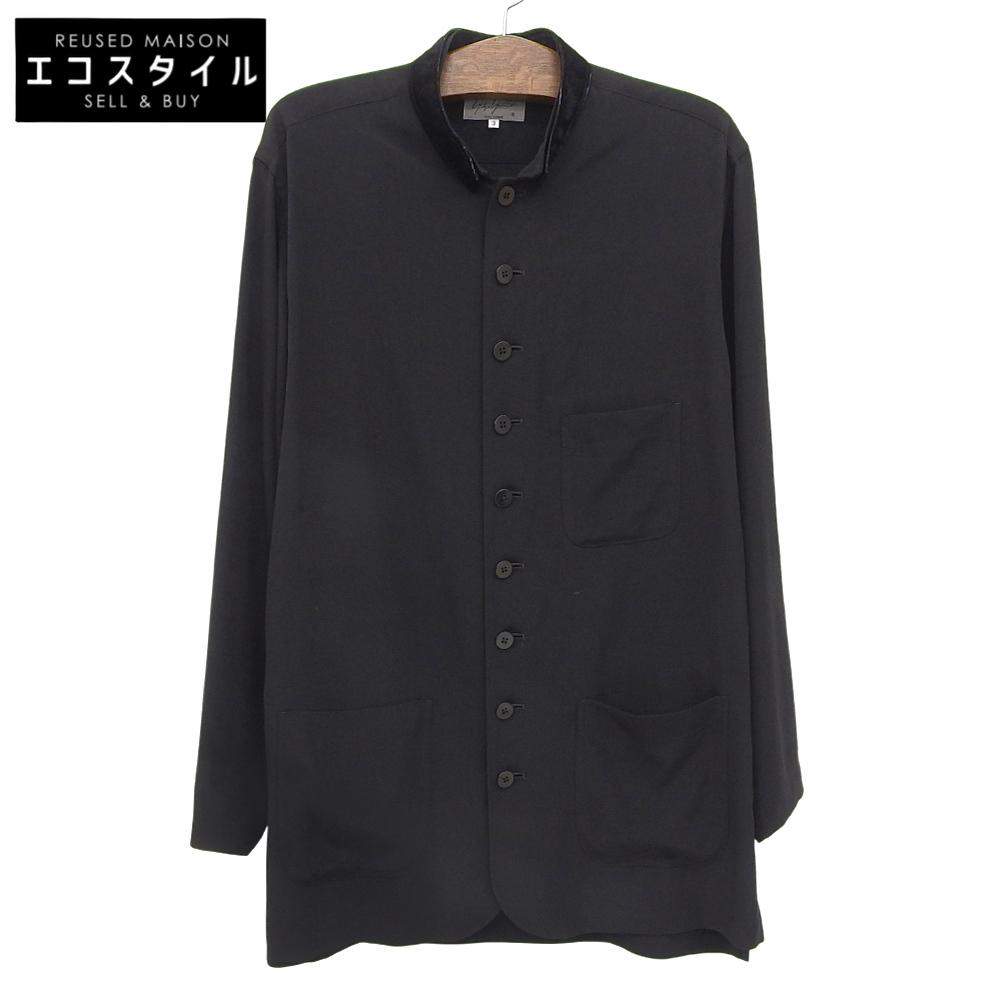Yohji Yamamoto POUR HOMME Men's Double-Collar Long Sleeve Shirt, Black, Size 3, HN-B45-500 tops 36 blackUsed