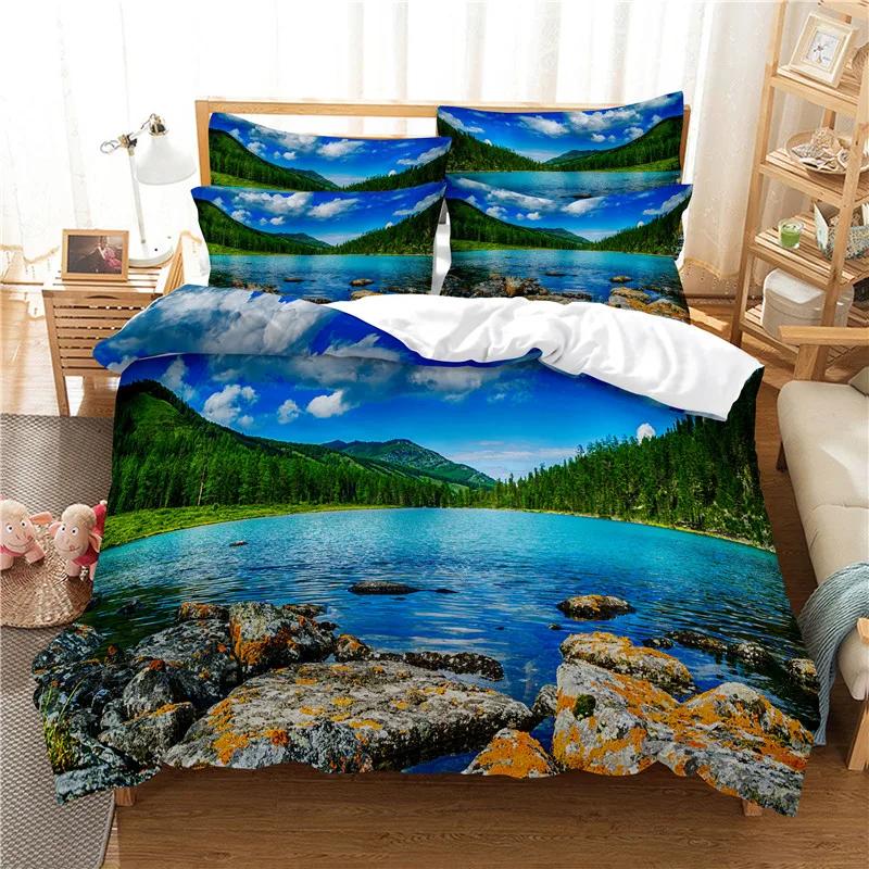 3D Printed Cotton Duvet Cover Sets Seascape Home Textile Kids, Adults Bed Set Queen Size Duvet Cover With Pillowcase Bedclothes