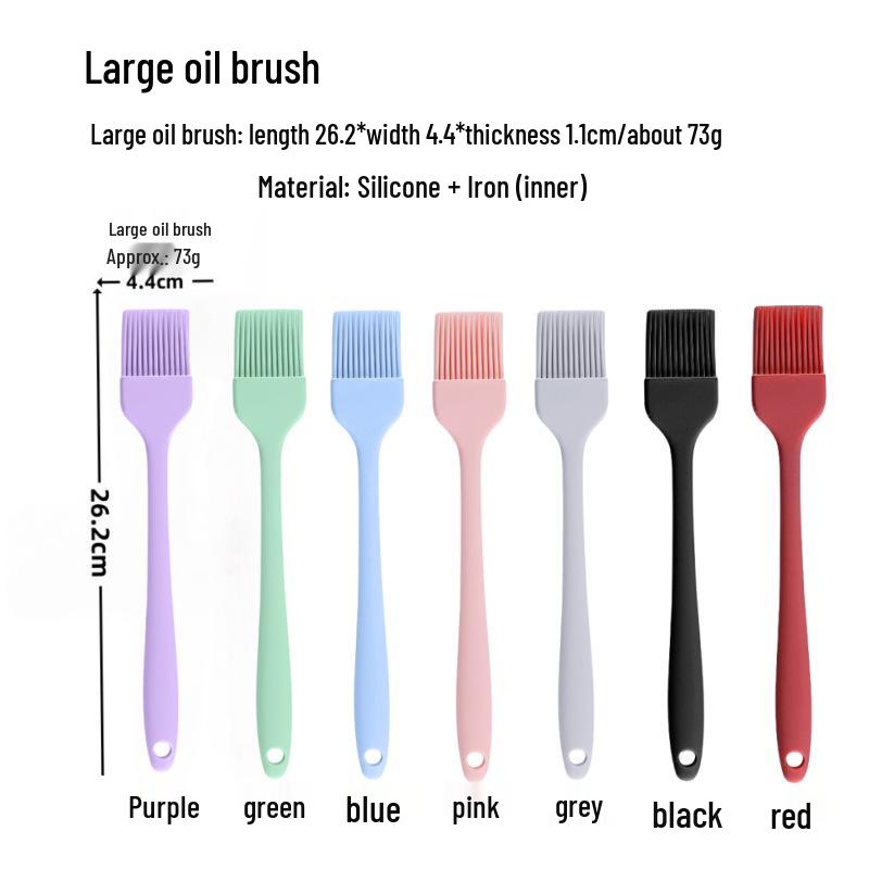 Silicone Cooking Utensil Set: Oil Brush, Scraper, Basting Brush, Ladle, Spatula, Tongs, Cream Spatula (Mini Set, One-Piece Design)