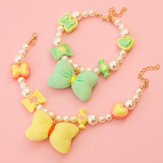 Faux Pearl Pet Collar Adjustable Cat Necklace with Candy Bow Decor for Puppy Kitten Wedding Party Accessories
