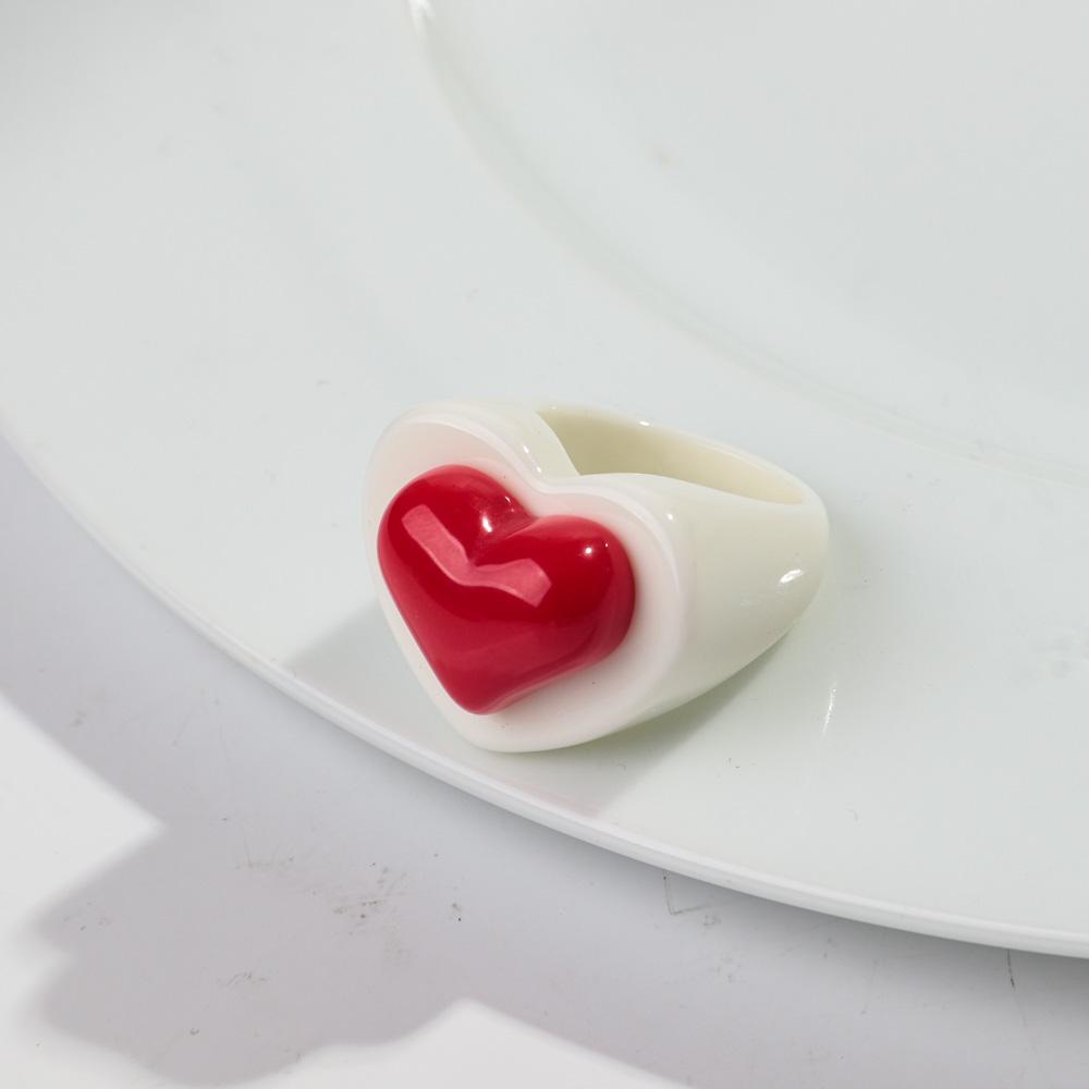 Cute Chunky Heart Acrylic Finger Rings for Women Trendy Multicolor Resin Love Bowknot Stack Ring for Women Party Jewelry Gifts