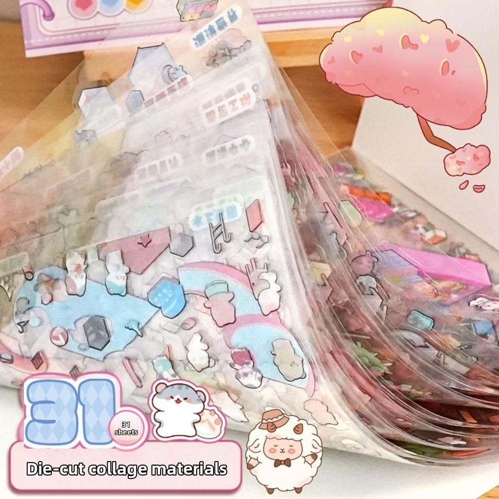 Cartoon 3D Stickers Scene Set DIY Cottage Scene Decorative Decals  Girl