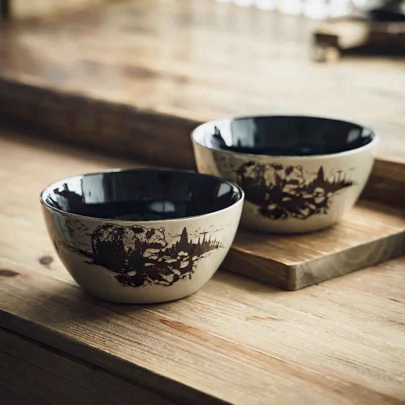 Bol Farfurie Ceramică Pictată Manual Animal Vintage Tacâmuri de Casă Farfurie Creativă Vestică pentru Friptură Salată