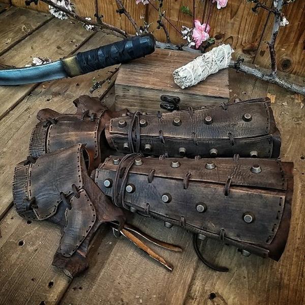 New Men's Vintage Medieval Leather Armor Knight Viking Bracer Bandage Warrior Armor Cosplay Costume Leather Bracers Larp or Cosplay Bracers