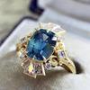 Three Heroes Gold-Plated Zircon Rings with Irregular Aquamarine Design for Women