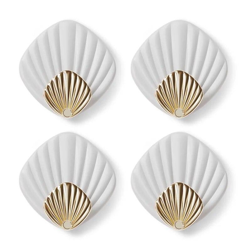 4Pcs Creative Sea Shell Shape Wall Hanging Hook Punch-free Self Adhesive Hook Bathroom Kitchen Wall-mounted Sticky Hook