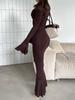 2025 Fall European & American V-neck Twist Low-cut Long-sleeve Ruffle Dress