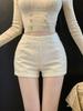 Women's High-Quality Tweed Wide-Leg Shorts: Autumn/Winter High-Waisted Wool Pants