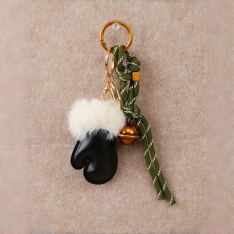 

Furry Mitten Keychain With Bell Leather Gloves Bag Creative Charm Women s Bag Pendant Knot Decoration Car Keychain Accessories чёрный