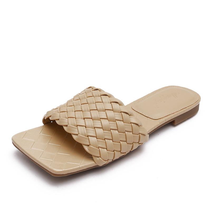 Fashion 2025 Luxury Knitted Leather Shoes Femme Summer Slippers Cross Weave Flat Sandalias Mujer Open Toe Slides Clogs Woman Flip Flops