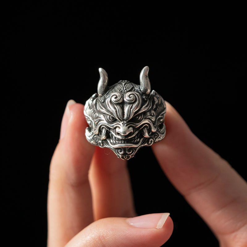 Men's Retro Domineering Mahakala Live Mouth Ring Single Ring Trend