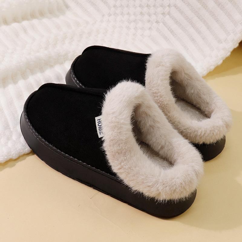 Fluffy Women's Slippers Winter with Thick Sole for Indoor Anti-Slip and Warmth At Home with Fur Lining for Couples