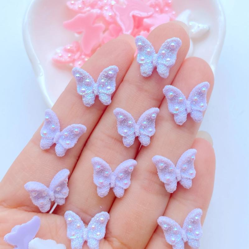 50Pcs New Cute Mini 12*14mm Shiny Butterfly Flat Back Resin Nail Enhancement  Jewelry Craft Decoration Accessorie