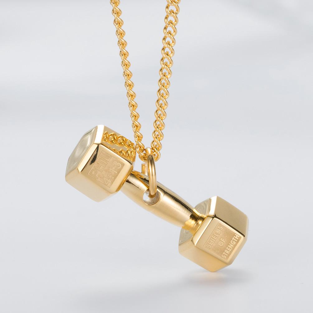 European and American Titanium Steel Fitness Dumbbell Barbell Pendant Couples Weightlifting Sports Fitness Necklace