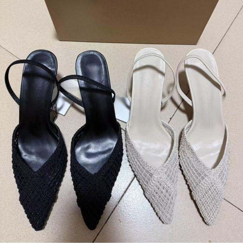 Fashion Weaving Hollow Out Women Luxury Sandals Roman Style Pointed Toe Summer Party Prom Slingbacks Brand High Heels Shoes for Ladies