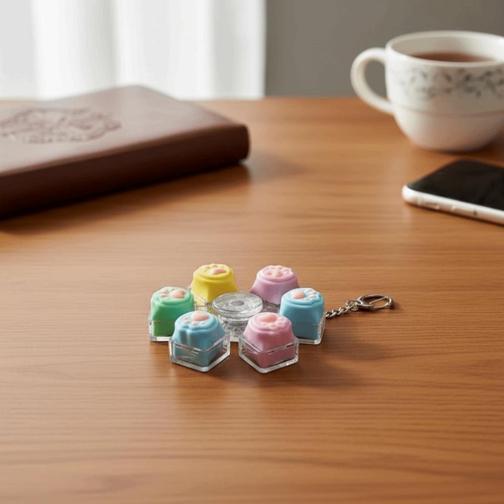 Relief Stress Keyboard Keychain 6 Keys Button Keyboard Clicker Toy Fidget Keychain  For Gifts