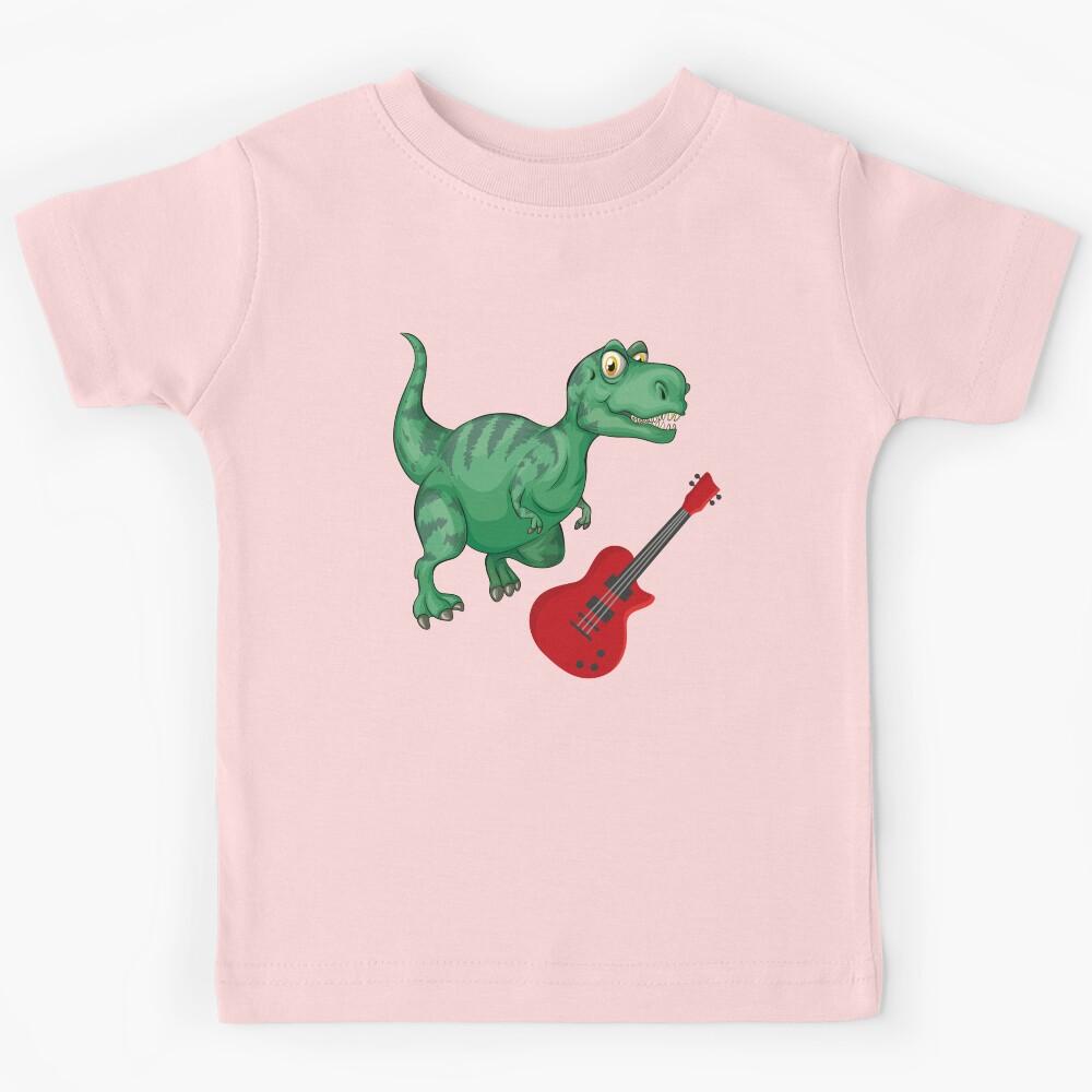 Dinosaur Playing Electric Guitar ,Funny Good Dinosaur Electric Guitar Lovers Green Design Kids T-Shirt 170