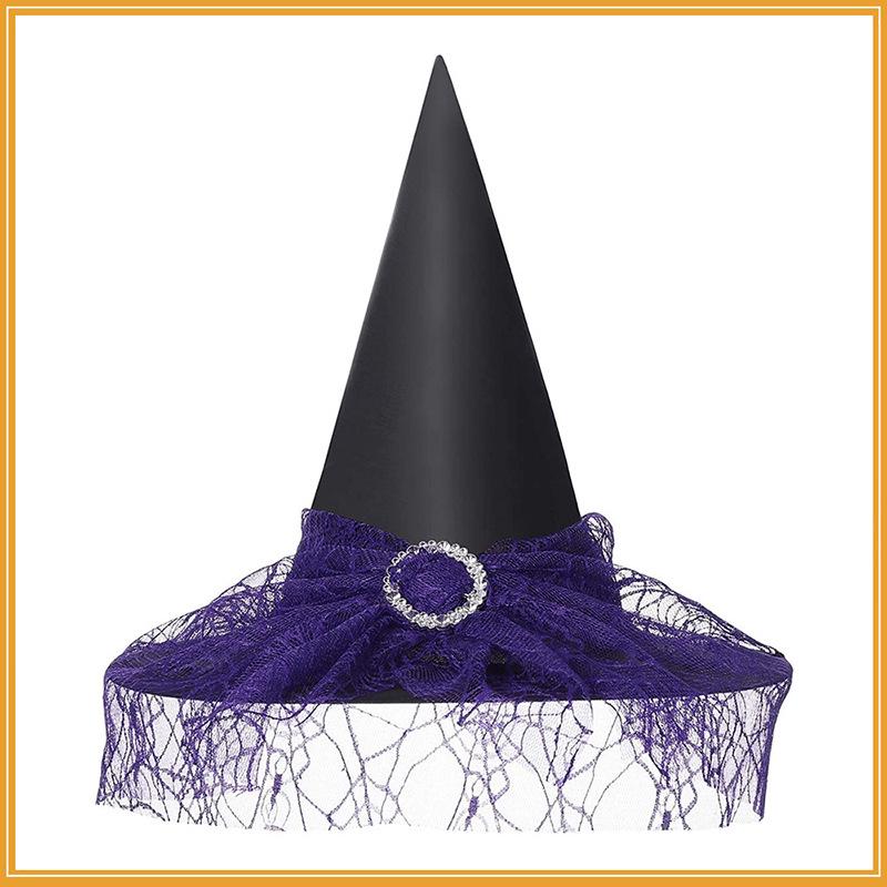 Mysterious Witch Hat with Lace Veil - Halloween Magician Costume Accessory