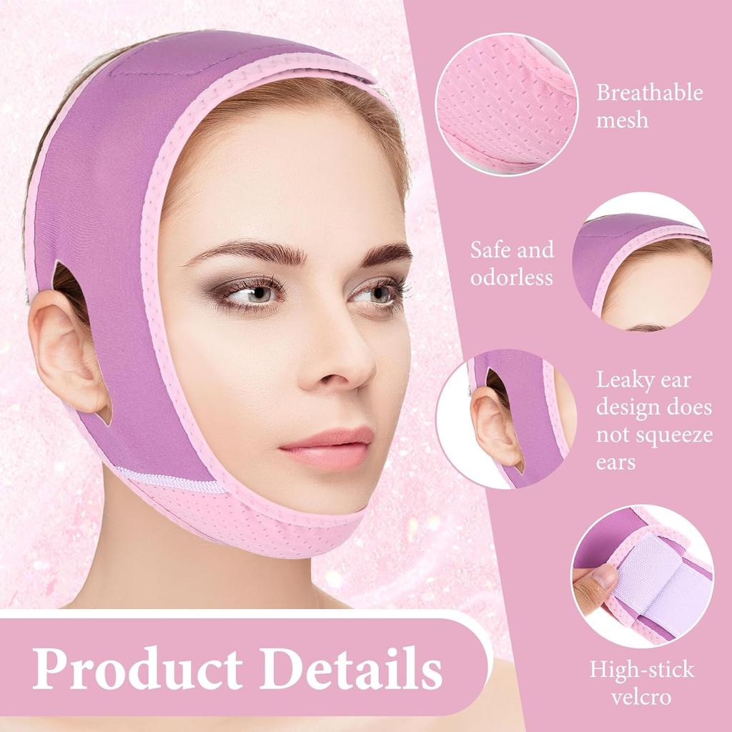 V Line Lifting Mask Chin Strap for Sleeping, Double Chin Eliminator, Jaw Exerciser, Jawline Shaper, Face Lift Device, Skin Care Tools Gift(Purple)