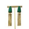Pendientes de Hombro Largos con Flecos Estilo Palacio, Pendientes con Cadena de Cobre y Piedra Verde de Diseño Personalizado con Temperamento Exquisito