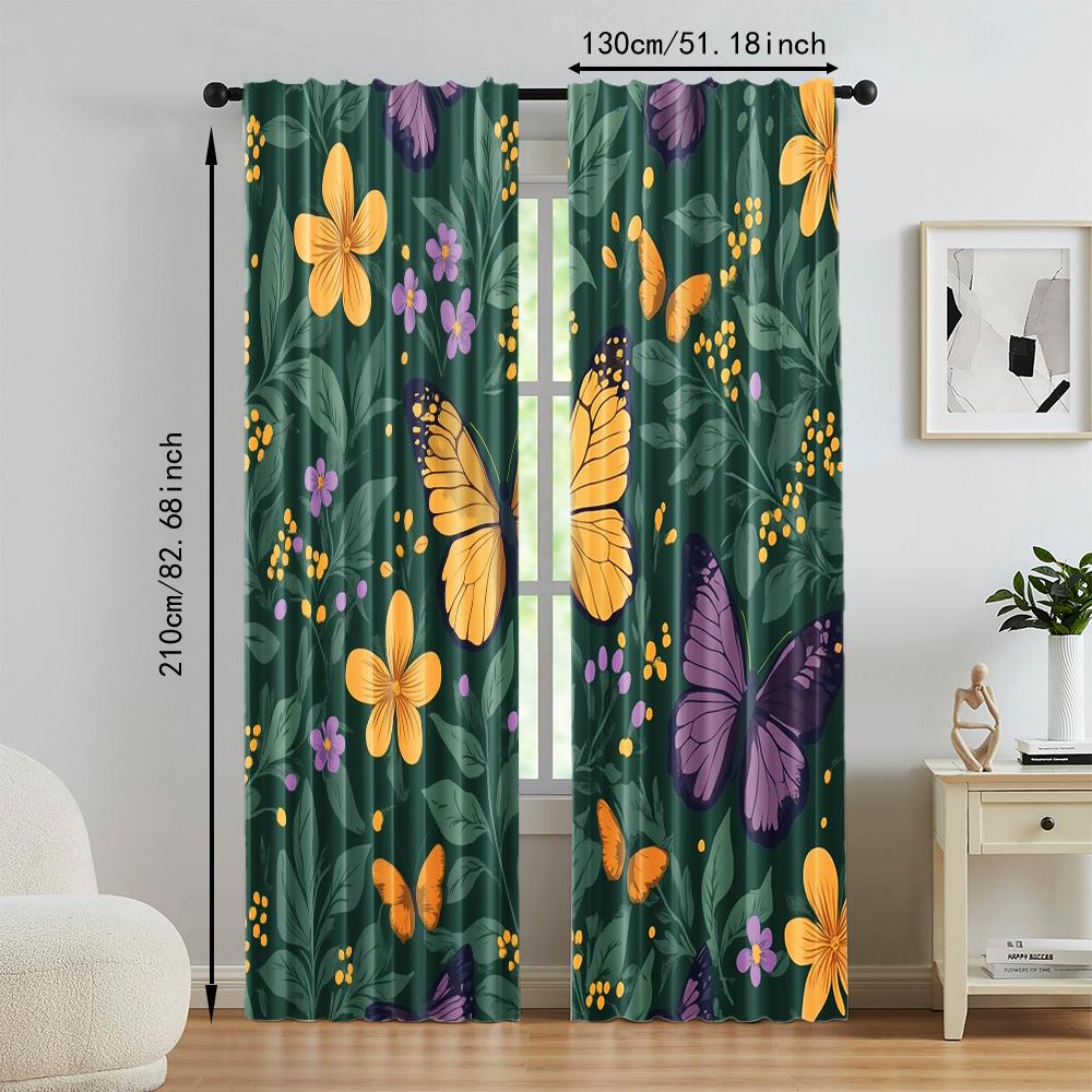 Set Of 2 Versatile Polyester Transparent Curtains Home Decoration Butterflies Flowers Use Bedrooms Living Rooms Curtain Perfect For Room