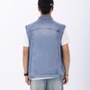 Men's Blue Denim Sleeveless Workwear Vest with Multi-Pockets for Spring and Autumn