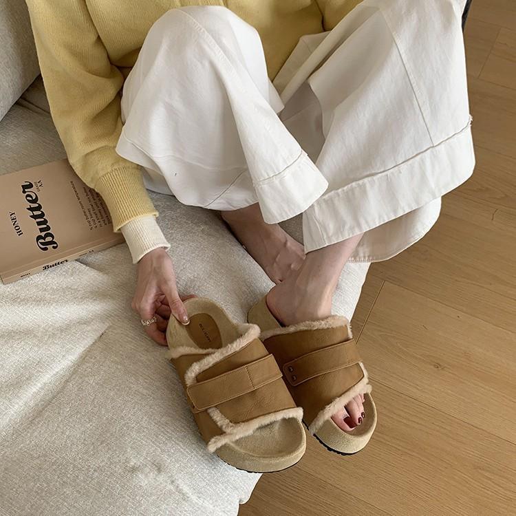 Soft-soled shoes with fluffy shoes for women to wear fashionable thick soles 2025 autumn muffin soles increase height and keep warm cotton shoes 