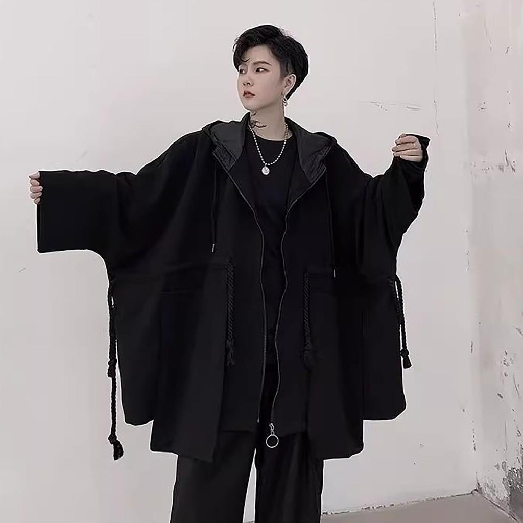 TOWYYO Poncho Einfacher Dolman-Umhang mit Ausgestellter Mehrlagiger Fleece Plus Harajuku und Modern Schmeichelhaft für und Winter Herren-Hoodie, Farbe, Kapuze, Ärmel,