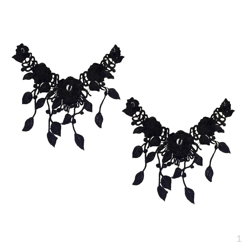 2 Pieces Flower Lace Applique Neck Collar Fabric Sewing Craft DIY Black