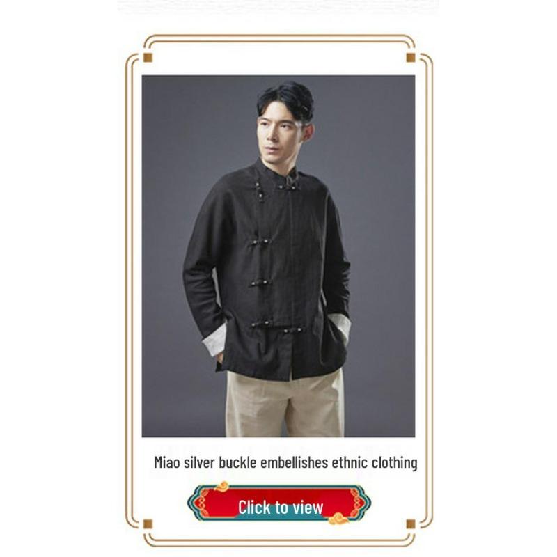 2026 Summer Men's Chinese Style Stand Collar Linen Shirt, Pan Kou Design, Available In 6 Colors