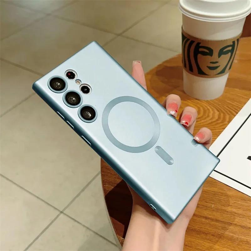 Suitable for Samsung S25 Ultra Mobile Phone Case Magnetic Metal Paint S24FE Glass Lens Film S23Plus All Inclusive Case