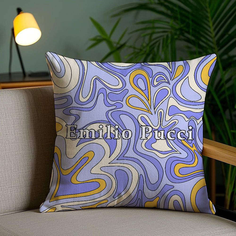 Fashion E-Ee-Emilio Logo P-Pucci Pillow Case Home Dorm Chair Back Short Plush Double-Sided Printing Nap Time Cushion Cover