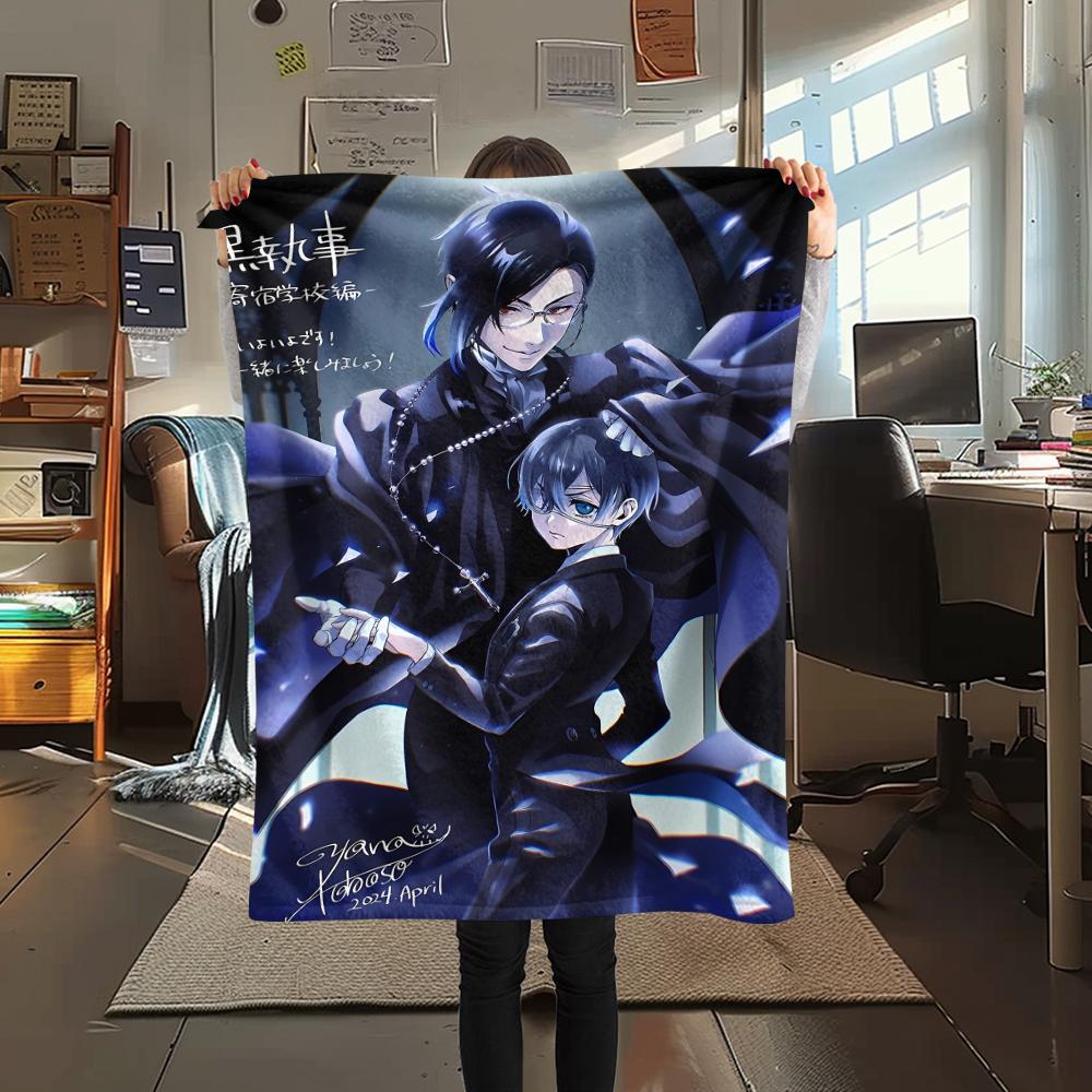 1PC Black Butler Print Flannel Blanket, High quality All Seasons, Home Decor, Warmth and Comfort, Perfect for Christmas Gifts