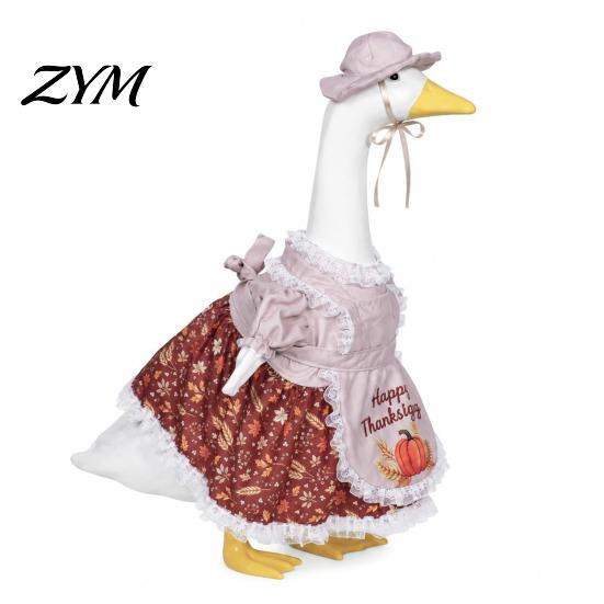 Garden Goose Statue Transformation Suits Thanksgiving Porch Outfits for 23" Statue, Fall Maple Leaf Autumn Harvest Clothes with Pumpkin Print Clothes,