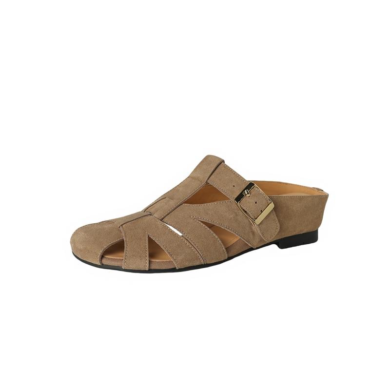 

Модные женские новые замшевые туфли мюли с металлической пряжкой ремня и круглым носком на среднем каблуке могут увеличить высоту 250 хаки