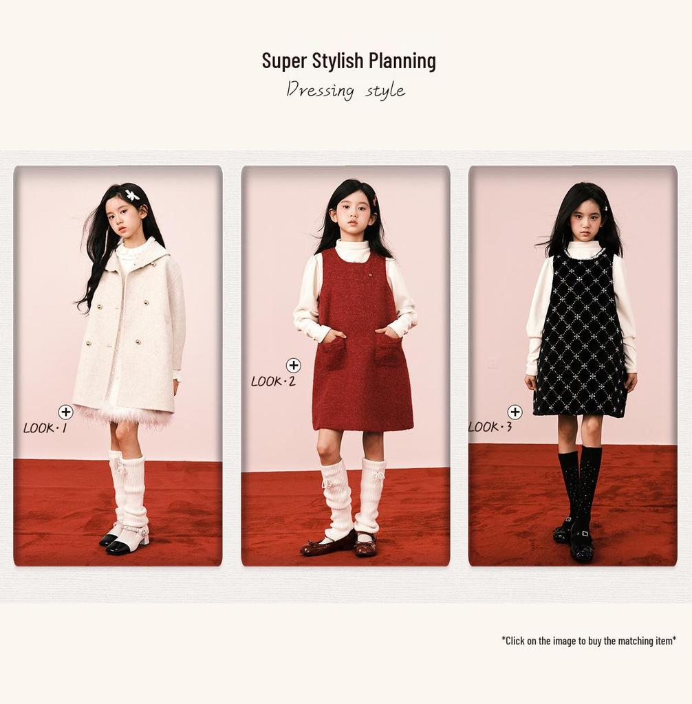 Tao Town Girls' Autumn/Winter Fashion Fleece Vest & Skirt Set - New Year Outfit
