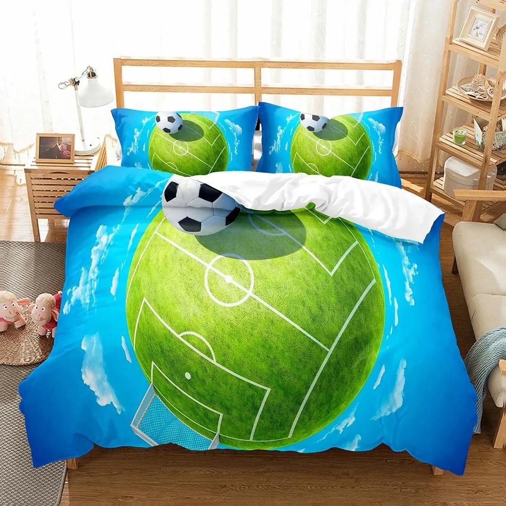 Soccer Sport Theme Comfortable Duvet Quilt Cover Pillowcase Bedding Set Children Bedroom Decoration Home Textile