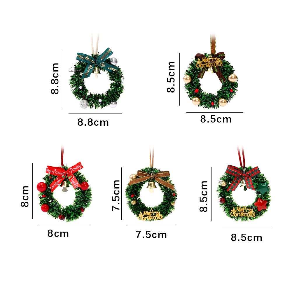 5pcs Mini Christmas Wreath Ornaments Xmas Tree Decor Home Window Display Hanging Decorations Holiday Party Home Accessories