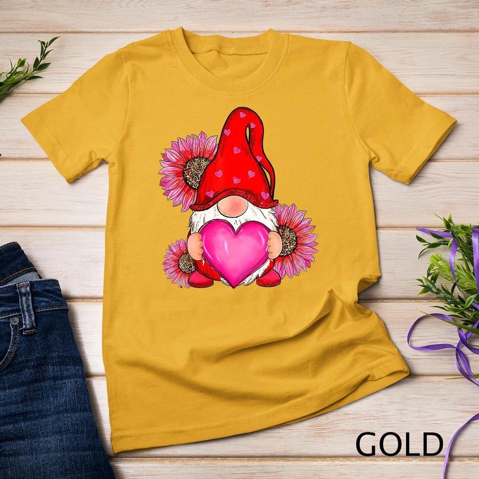 Happy Valentine s Day Gnome with Leopard Sunflower Valentine Unisex T-shirt 3 XL