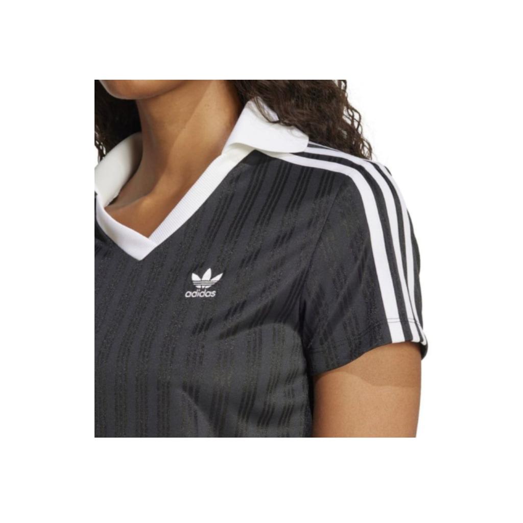 Adidas Originals FW24 Brand Logo Embroidered Short Sleeve Striped Polo Shirt Women Polo Shirts Black JD2606
