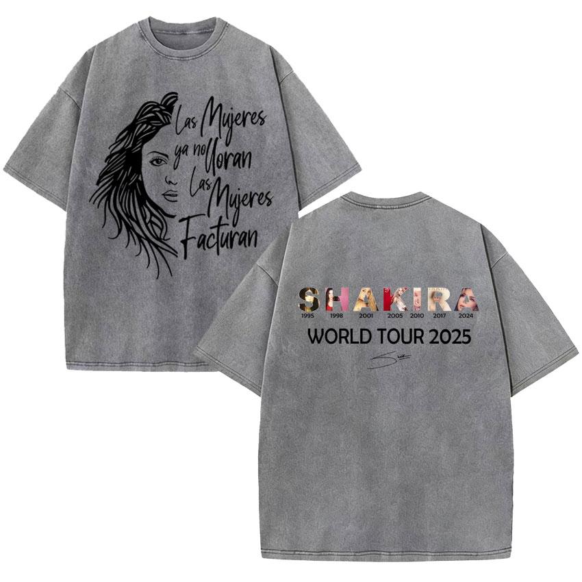 

Singer Shakira A Las Mujeres Ya No Lloran Merch Graphic Clothing Vintage Washed Tshrit Loose Casual Comfort Teeshirt Streetwear S