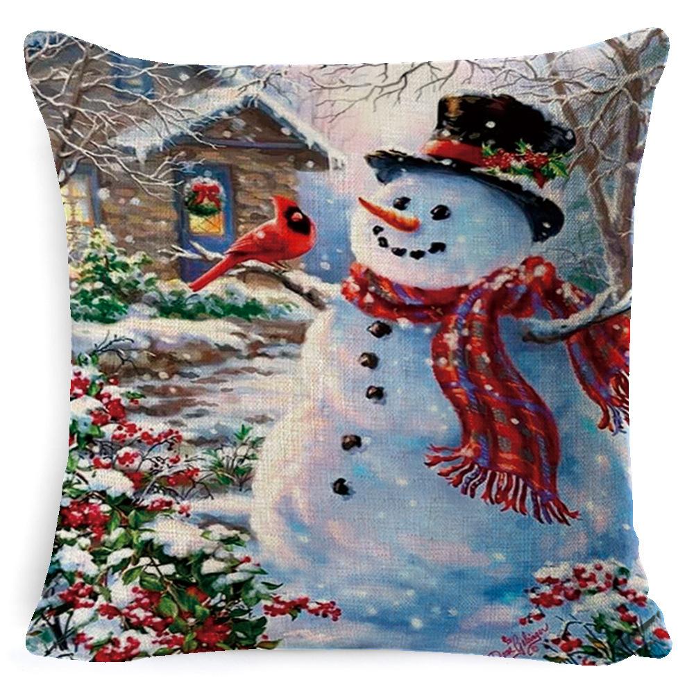 Christmas Linen Pillow Case Home Nap Lumbar Cushion Pillow Sofa Bedside Cushion Pillow Case
