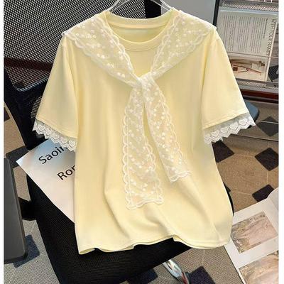 2026 Summer Plus Size Short-Sleeve Lace T-Shirt for Women - Flattering & Slimming
