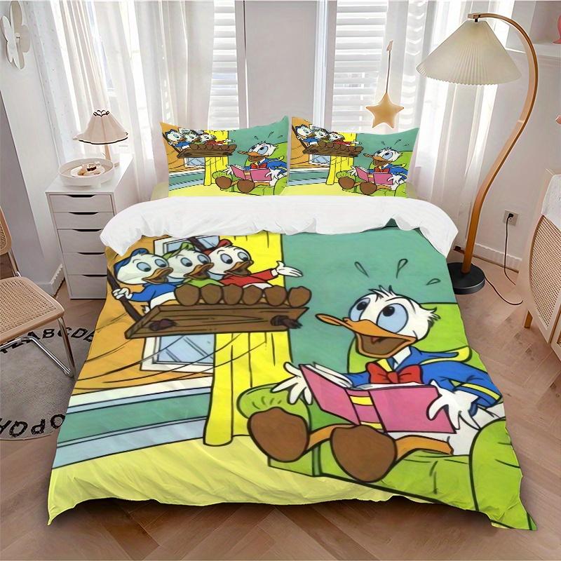 3pcs Donald Duck and His Nephew on the Swing Quilt Cover Set - Soft and Cozy Bedroom, Guest Room and Dorm Decorative Bedding 3-Piece Set 1 Quilt