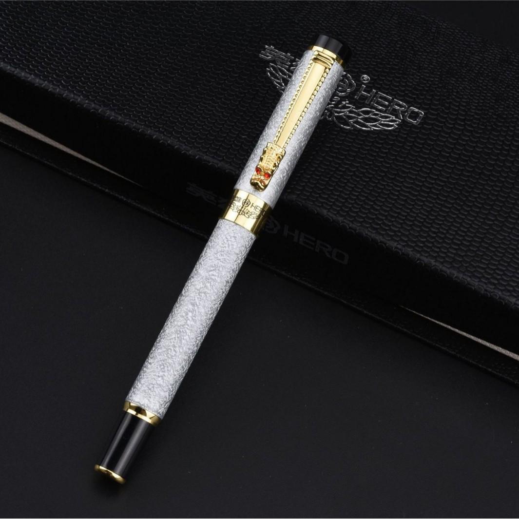 Hero 6006 Velvet Sand Steel Pen: Bent Nib for Student, Business, Writing & Signature; Engravable. 0.8mm Bent Nib Art Pen серебряный