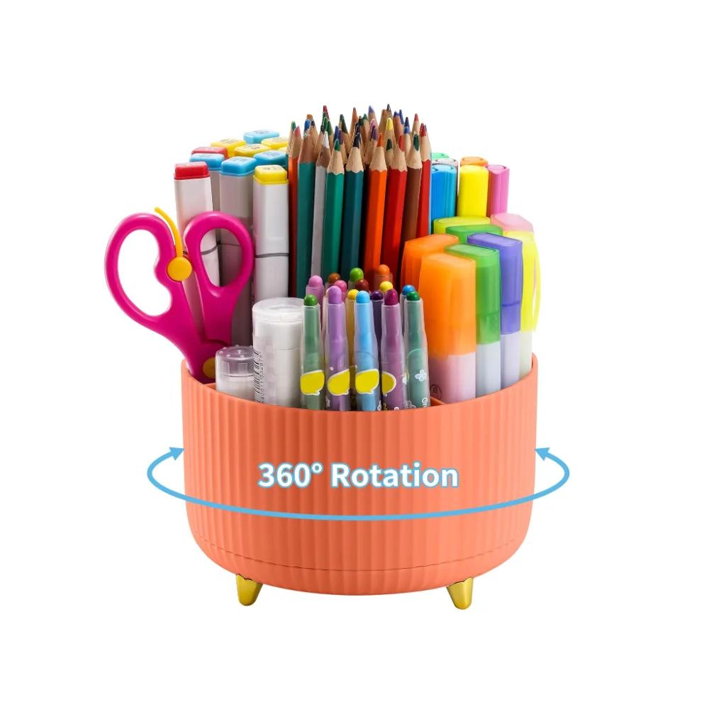 

Multi-functional Large-capacity Desktop Rotating Pencil Storage Box Shelf Desktop Pencil Case Pencil Holder Student Supplies оранжевый