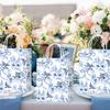 10pcs Blue & White Shopping Paper Gift Bags Elegant Porcelain Floral Tote Bags Chinese With Twine Handles Weddings