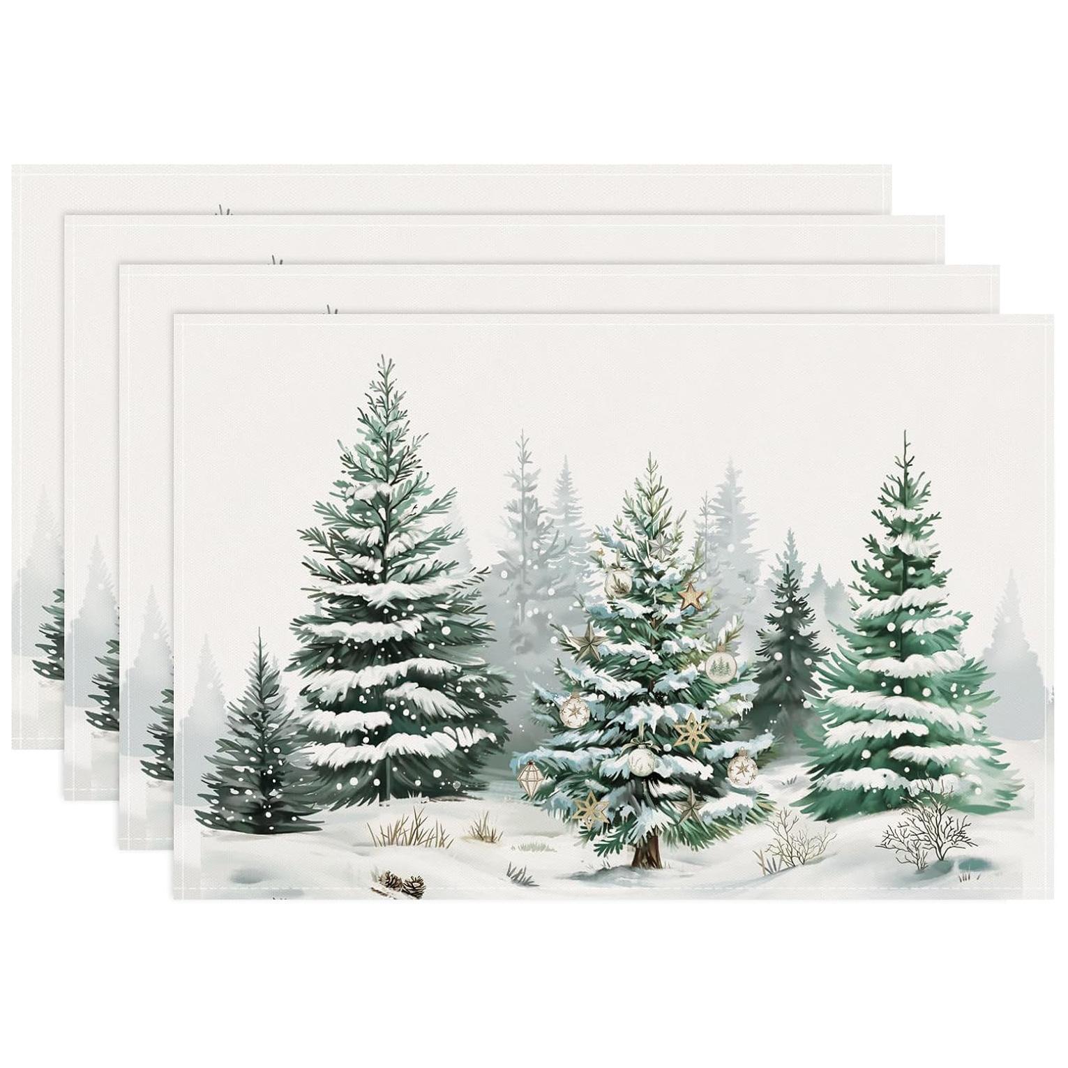 

4/6pcs, Winter Wonderland Table Mats, Happy Holidays Pine Trees And Snowflakes Christmas Kitchen Dining Table Mats for Indoor An 30x45cm-4PC