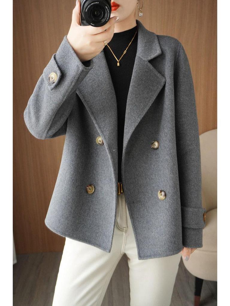 Women's Woolen Suit Collar Coat - Short, Thick, Loose Fit for Autumn/Winter